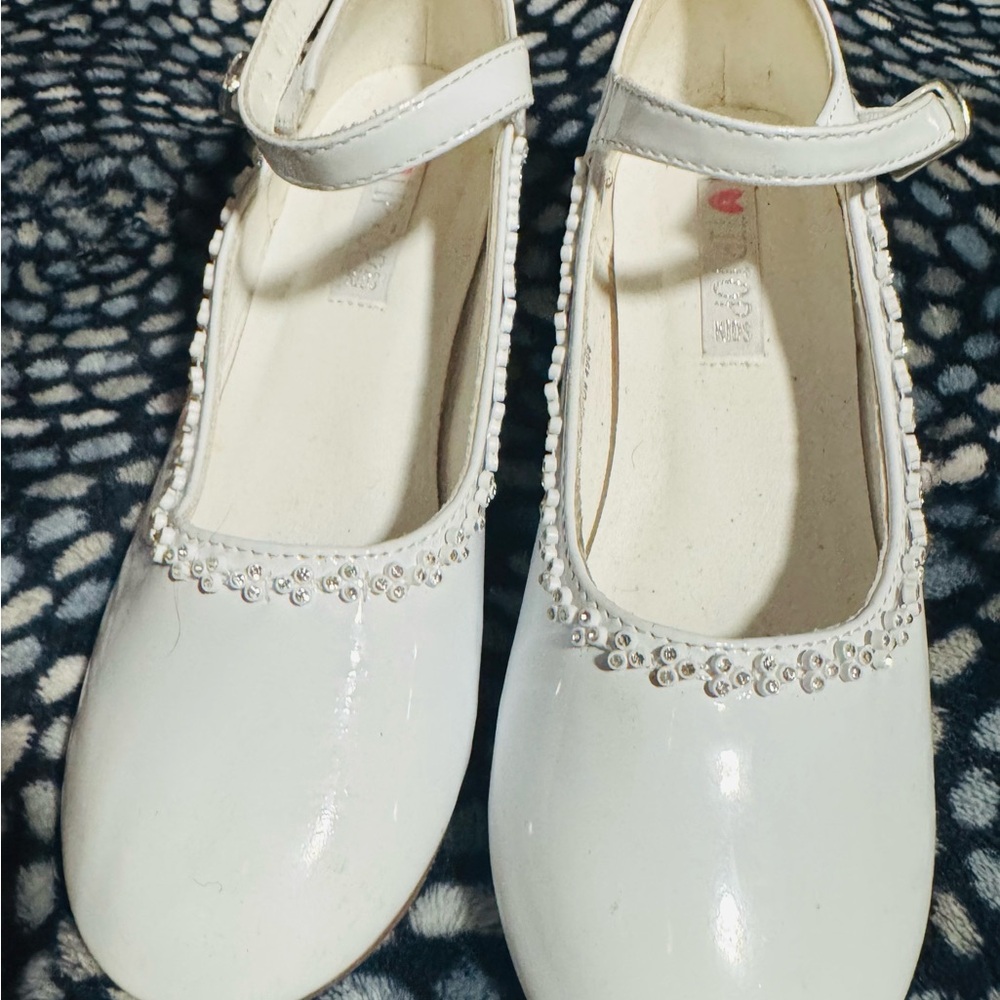 White Mary Jane Shoes with Beaded Trim